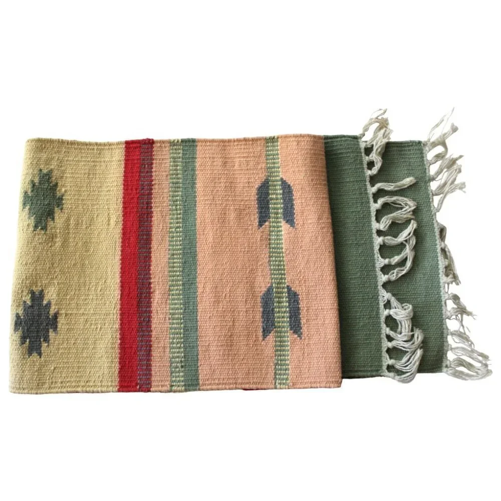 Hand loomed Art Southwestern table runner Pastel colors Geometric Folk Oaxacan?